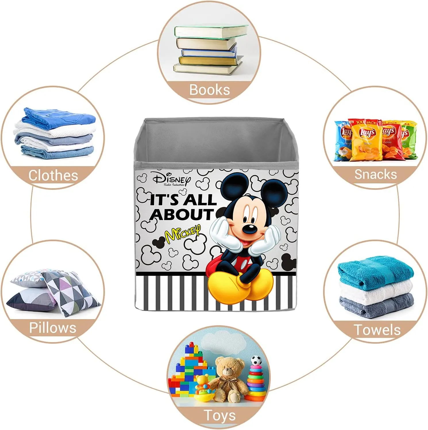 Heart Home Non-Woven Mickey Print Flodable Storage Box/Wardrobe Organizer For Home Decor (Grey) 54HH4238.